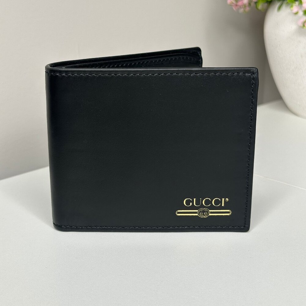 Gucci Logo Black Leather Wallet Authentic